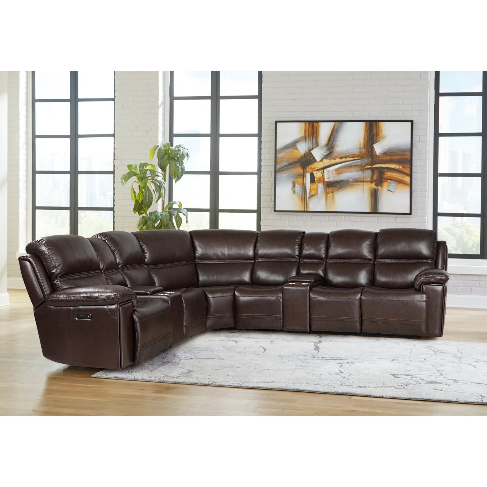 LYS HOME 7 - Piece Leather Reclining Sectional